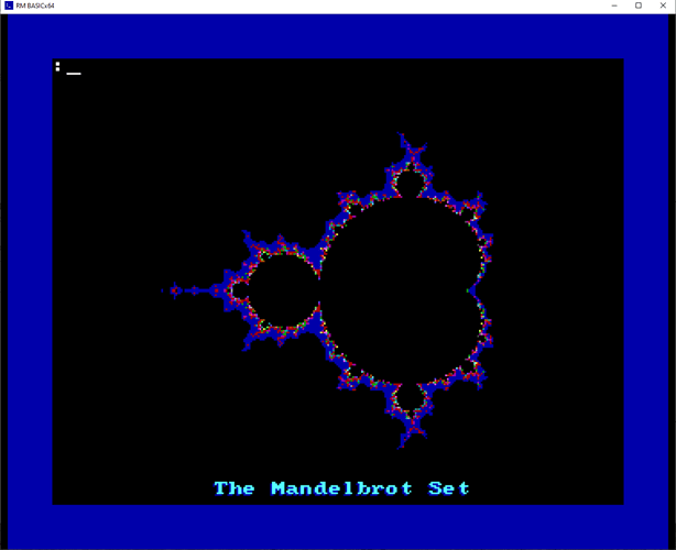 The Mandelbrot Set rendered in RM BASICx64