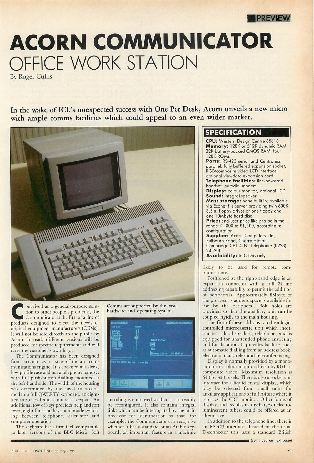 Acorn's 16-bit Communicator (1986, 65816, multitasking) - Hardware